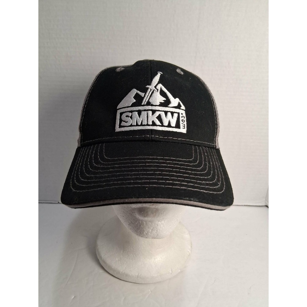 SMKW .com Baseball Cap Black Gray Mesh Back trucker hat One Size Fits Most